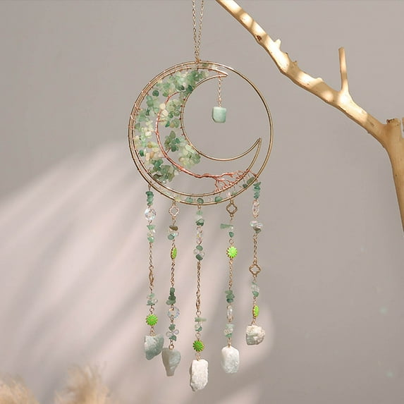 Moon Dream Catchers with Gemstone Colorful Gem Wall Hangings Dreamcatchers Decor