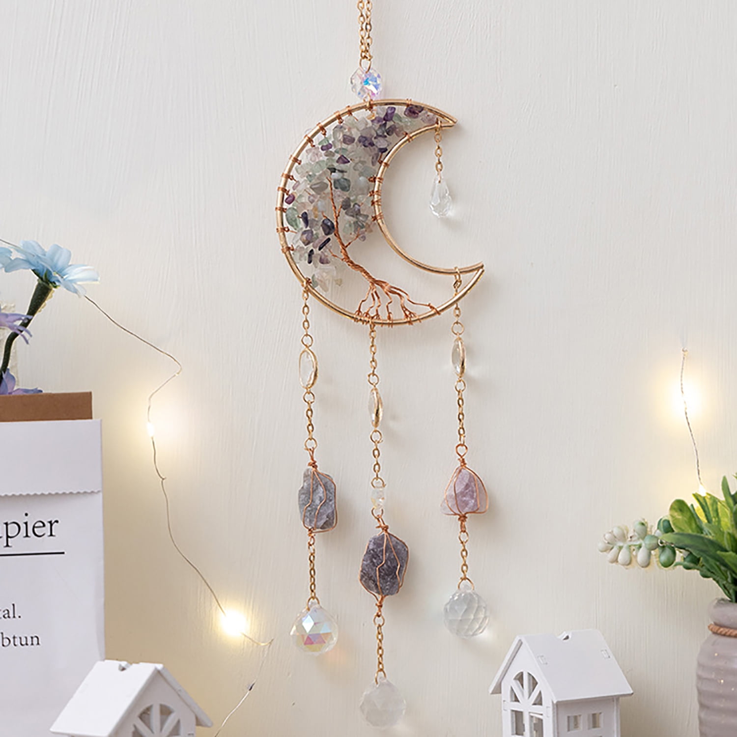 Moon Dream Catchers with Crystal Tree of Life Dream Catcher Pendant