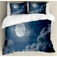 thumbnail image 1 of Moon Duvet Cover Set, Night Sky with Full Moon and Clouds Nature Photography Space Inspired Image Print, Decorative 3 Piece Bedding Set with 2 Pillow Shams, Queen Size, Dark Blue White, by Ambesonne, 1 of 3