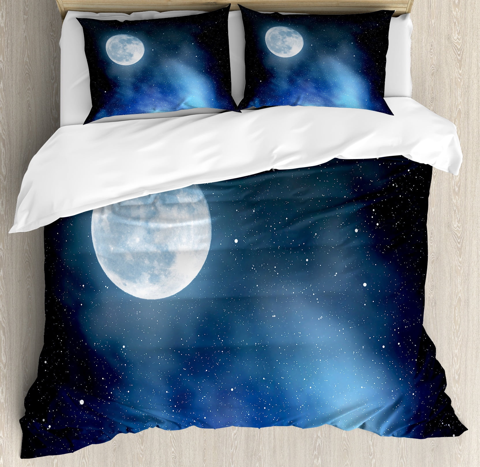 Moon and Stars Queen Duvet Cover Set in Black Blue White