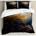 thumbnail image 1 of Moon Duvet Cover Set, Retro Tree with Blooming Yellow Flowers Elements from Milky Way Galaxy, Decorative 3 Piece Bedding Set with 2 Pillow Shams, Queen Size, Dark Blue Orange, by Ambesonne, 1 of 3