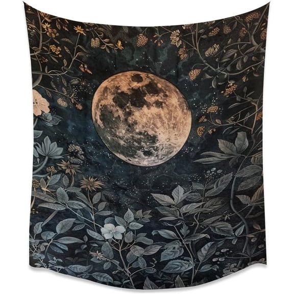 Moon Eclipse Botanical Tapestry Dark Country Wall Decor Moody Dark Academia Tapestry Aesthetic Wall Hanging for Living Room Dorm Decor60x80inch