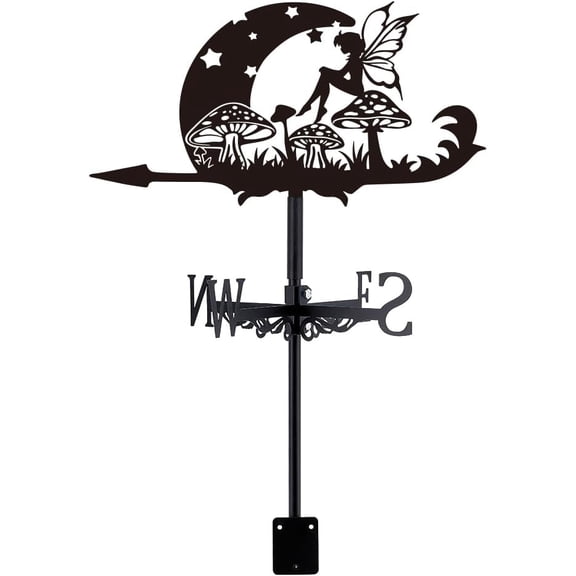 Moon Elves Weather Vane Metal Wind Direction Indicator Measuring Instrument Roof Installation Weathervane for Outdoor Garden Farm Backyard Gazebo Barn Art Decoration Black Black DIY