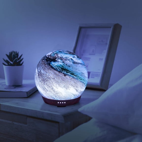 Moon Essential Oil Diffuser with Glass Cool Mist Humidifier, 4 Timer Settings, 7 LED Colors & Waterless Auto Shut-Off for Home Office Baby Room (250ml)