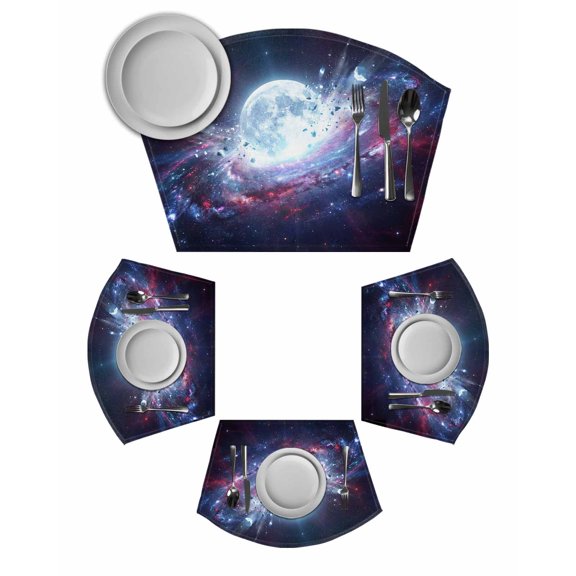 Moon Explosion Round Table Placemats Set of 2 Wedge Placemats, Modern Abstract Art Galaxy Universe Place Mats for Dining Table Set Washable Mats Kitchen Decor for Indoor Outdoor Wipe Clean