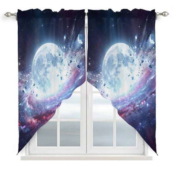 Moon Explosion Swag Curtains for Living Room/Bedroom, Modern Abstract Art Galaxy Universe Swag Kitchen Curtain Valances for Windows, Tier Topper Scalloped Curtain 2 Panels, 72"W x 36"L