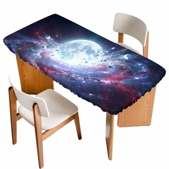 Moon Explosion Table Cloths for 3 Foot Rectangle Tables, Modern Abstract Art Galaxy Universe Patio Waterproof Elastic Fitted Tablecloths, Washable Rectangular Table Cover for Camping