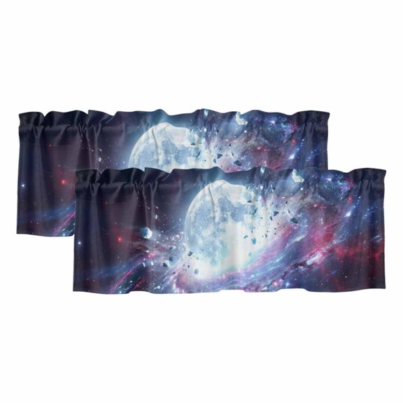 Moon Explosion Valances for Windows, Decorative Rod Pocket Window Valance Curtains, Modern Abstract Art Galaxy Universe Short Curtain Drapes for Kitchen/Bathroom/Living Room, 2 Panels, 42" W x 12" L