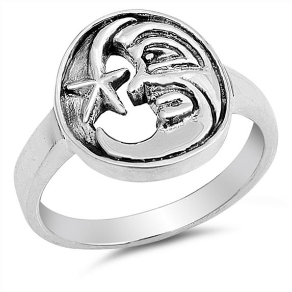 Moon Face Star Celestial Space Fun Ring .925 Sterling Silver Band Jewelry Female Male Unisex Size 6