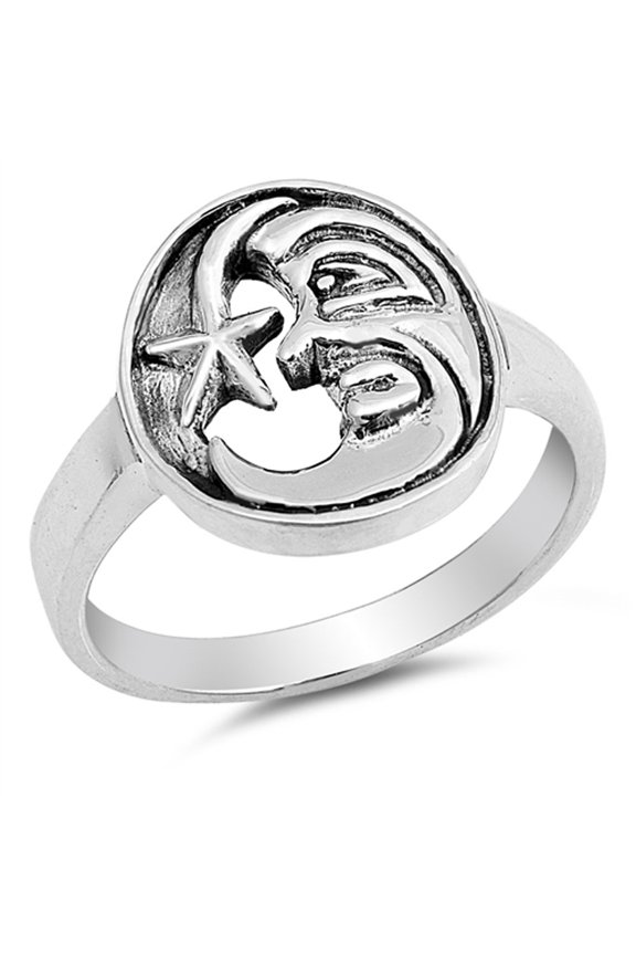 Moon Face Star Celestial Space Fun Ring .925 Sterling Silver Band Jewelry Female Male Unisex Size 9