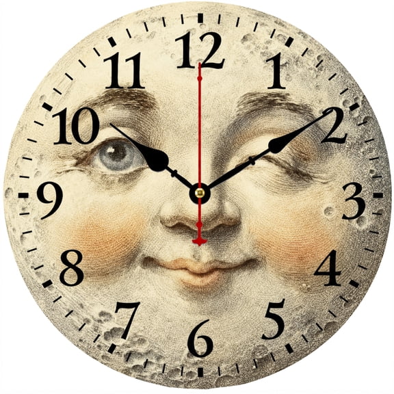 Moon Face Wall Clock, 9.84 Inch Vintage Celestial Decorative Wall Clock with Large Numbers, Battery Operated Analog Clock for Living Room, Bedroom, Kitchen and Office Decor