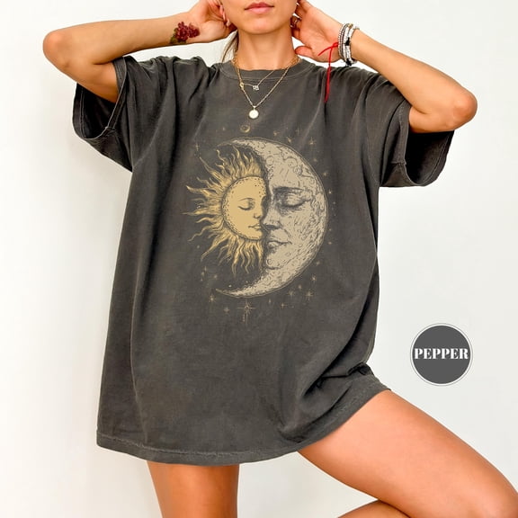 Moon Face Yin Yang Hippie Clothing Chic Style Hippy Mystical Sun And T-Shirt , Vintage T-Shirt
