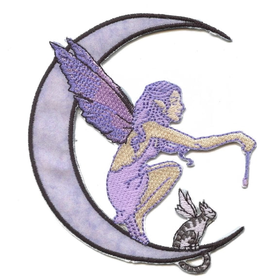 Moon Fairy Cat Patch Mythical Purple Moon Applique Embroidered Iron On