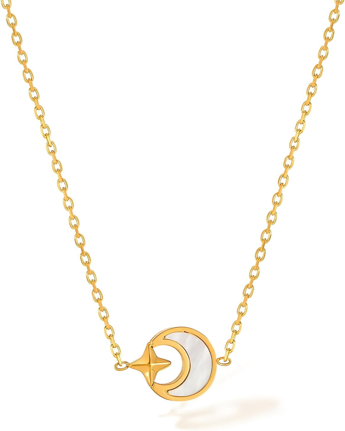 Moon Fine Star Necklace for Women, 14k Gold Electroplated Chain Dainty Moon Pendant Necklace, Exquisite Trend Jewelry Gift ideal for Women[u388]