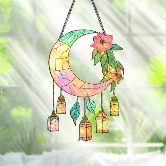 Moon Floral Suncatcher Crescent Acrylic Window Hanging Spring Boho Home Decor Gift for Mom