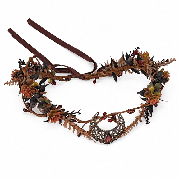 Moon Flower Crown Headpiece, Woodland Elf Floral Circlet Headband for Halloween, Renaissance Festival, Cosplay, Witch Aesthetic, and Fantasy Events
