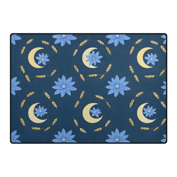 Moon Flower Wheat Pattern Area Rug 80x58 Inch Non Slip Absorbent Soft for Living Room Dining