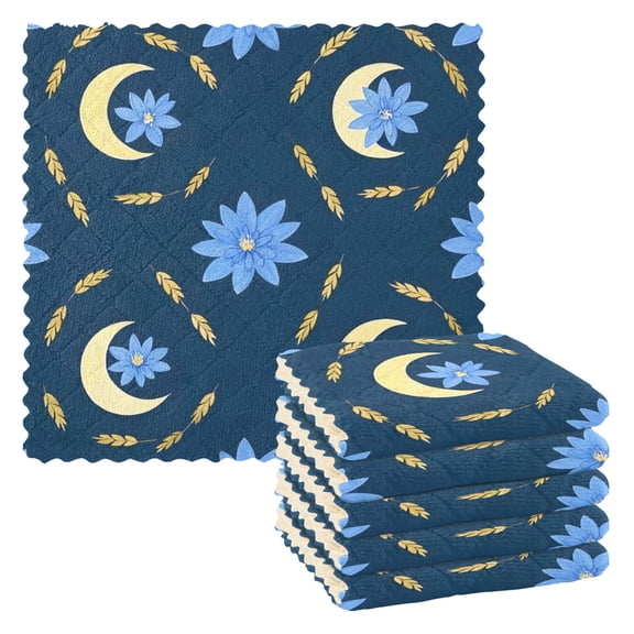 Moon Flower Wheat Pattern Dish Towels 6 Pack Kitchen Cleaning Dish Cloths Absorbent Reuseable Cleaning Cloths 11'' x 11''