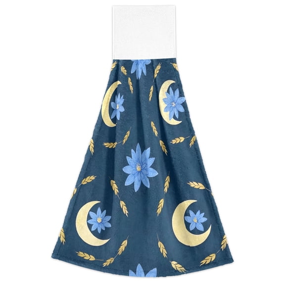Moon Flower Wheat Pattern Hand Towels 2 Pack Quick Dry Velvet Soft with Velcro Kitchen Bath 14x18in