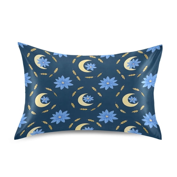 Moon Flower Wheat Pattern Pillowcase Standard Size 20''x26'' Satin Double-Sided Print Soft Wrinkle Resistant