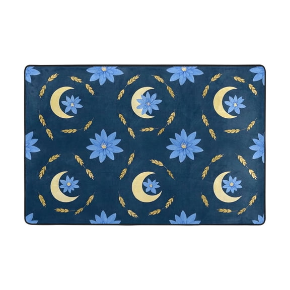 Moon Flower Wheat Pattern Rug 36x24in Memory Foam Absorbent Non Slip Plush for Bathroom Kitchen Entryway