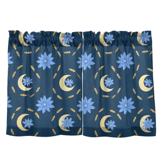Moon Flower Wheat Pattern Tier Curtain Set of 2 Kitchen Curtains 27x24 Inch Privacy Semi Sheer