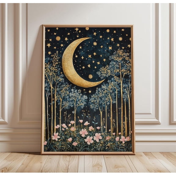 Moon Forest Celestial Nature Wall Art Decor Unframed Paper Print