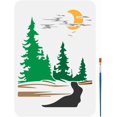 thumbnail image 1 of Moon Forest Road Painting Stencil with 1Pc Art Paint Brush 8.3x11.7" Reusable Moon and Forest Stencil Moonlight Path Template Stencil Landscape Themes Stencil for Painting on Wood Wall, 1 of 9