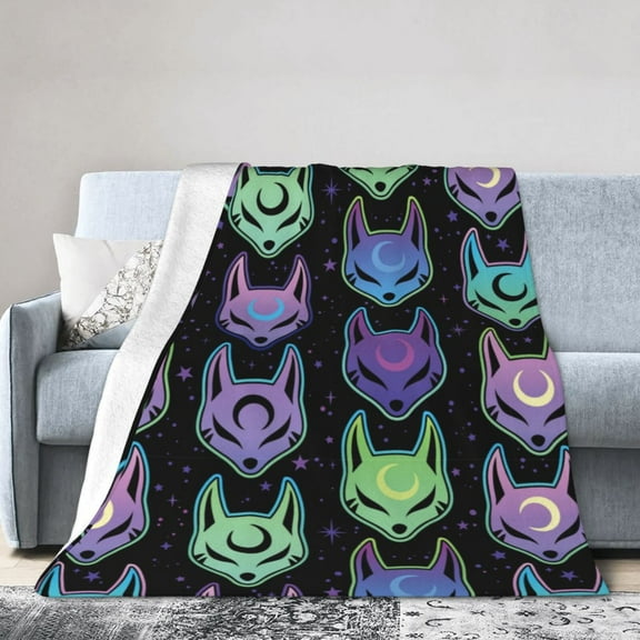 Moon Fox Pattern Blanket Galaxy Starry Night Throw for Sofa Bed Couch