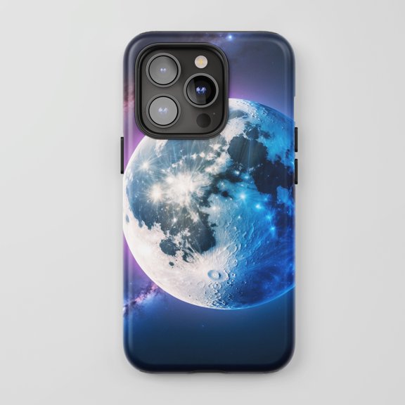 Moon Galaxy For All iPhone Series Tough Phone Case Space Theme Blue Purple