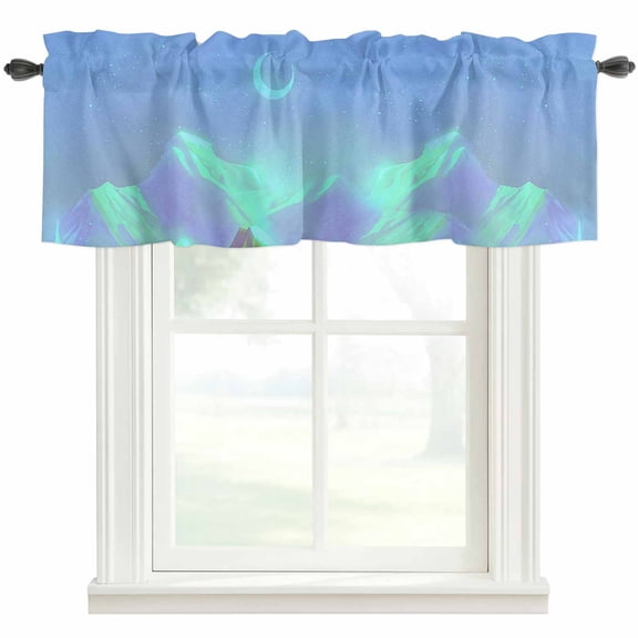 Moon Galaxy Peak Window Valance Curtain Ombre Starry Sky Rod Pocket Short Curtain for Living Room, Bedroom & Kitchen Window Decor 42x12in