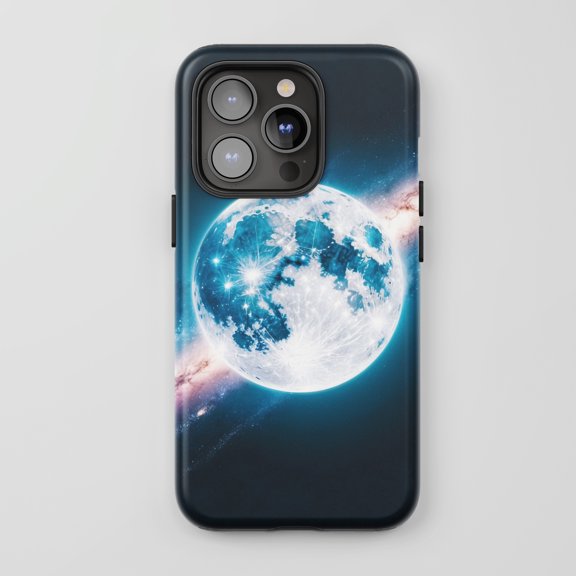 Moon Galaxy Phone Case for All iPhone Series Tough Protective Case Space Theme Blue and White