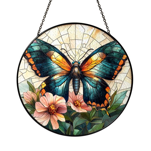 Moon Garden Luna Moth Scene Window Suncatcher, Decorative Stained Glass Style Art, Thoughtful Nature Gift