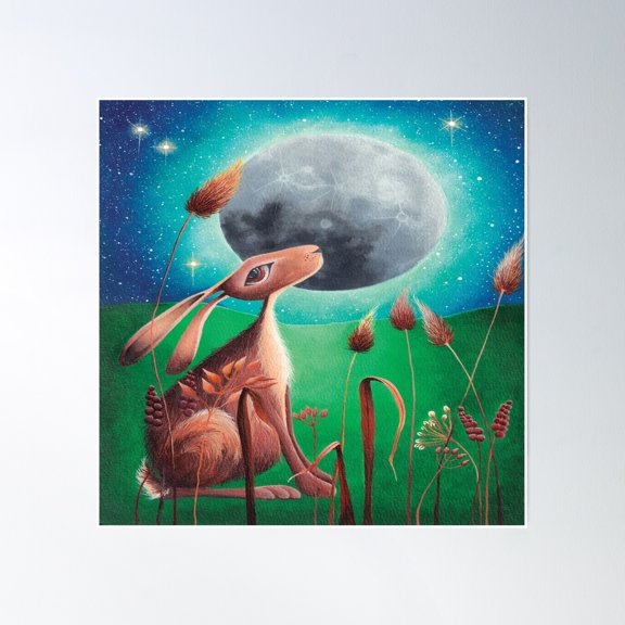 Moon Gazey Hare Poster Wall Art, Modern Wall Decor, 30x30 UNFRAMED