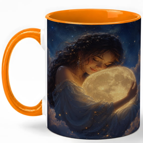 Moon Girl Hug 11oz Ceramic Mug, Celestial Dream Art