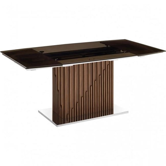 Moon Glass & Veneer Non-Extendable Frame Dining Table, Smoked Clear Brown & Walnut