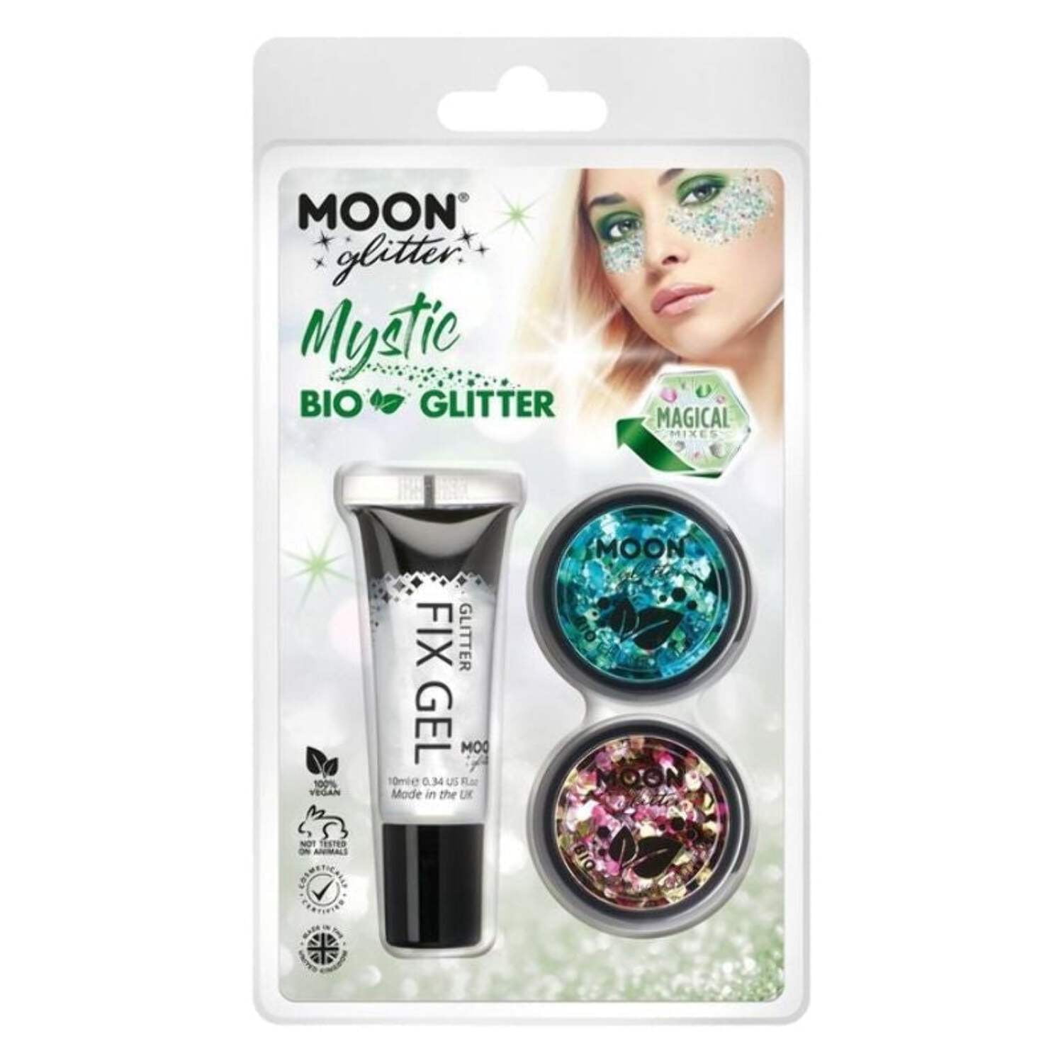 Moon Glitter Mystic Bio Chunky Mixed Colours Clamshell, 3g Costume Make Up Moon Glitter Mystic Bio Chunky Mixed Colours Clamshell, 3g Costume Make Up