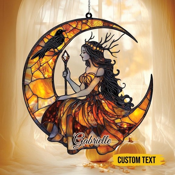 Moon Goddess Acrylic Suncatcher Raven Witch Window Hanging