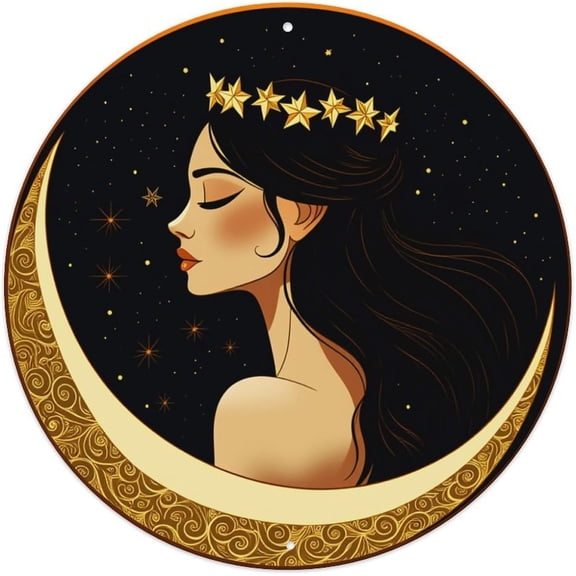Moon Goddess Star Crown Retro Tin Sign Vintage Metal Wall Art 8x8 Inch