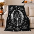 thumbnail image 1 of Moon Goddess inside Crescent with Moths, Gothic Celestial Style for Witchy Art Lovers, Black Line Scene and Halloween Gift, Cozy Flannel Blanket for Bedroom, Home Decor, 1 of 9