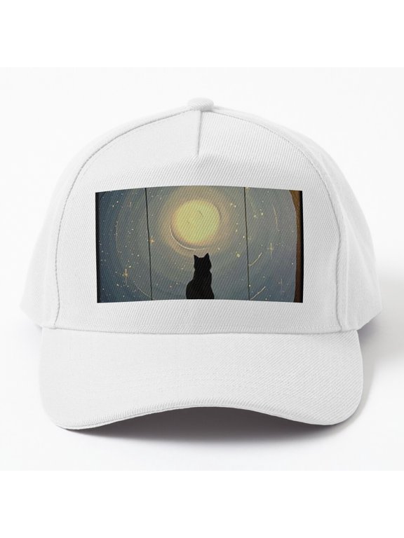 Moon Hallo Baseball Hat, Dark Night Friendship Graphic Design, Classic Everyday Cap
