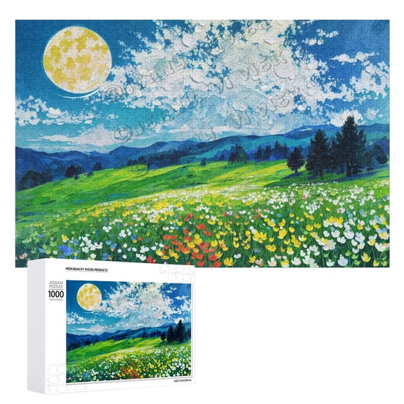 Moon Hill Flower Cloud 1000 Piece Jigsaw Puzzle for Adults Challenging Puzzle Perfect for Game Nights,Natural Scenery Pictures Home Decor for Living Room Bedroom Office 30.7"x20.8"