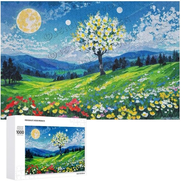 Moon Hill Flower Cloud 1000 Pieces Jigsaw Puzzles for Adults Family Happy Gift Idea Rustic Farmhouse Decor, Natural Landscape Wall Decor for Bedroom 30.7"x20.8"