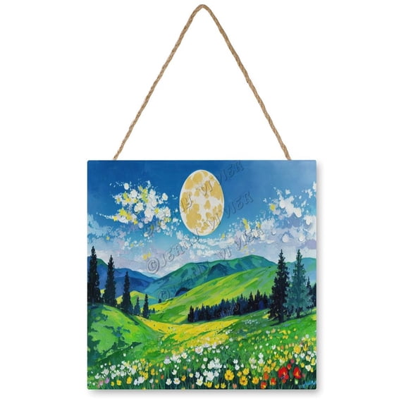 Moon Hill Flower Cloud Home Signs Decor, Hanging Wood Sign Home Dcor, Wood Wall Art Plaques, Nature Wall Decor, Housewarming Gift 12x12 inches