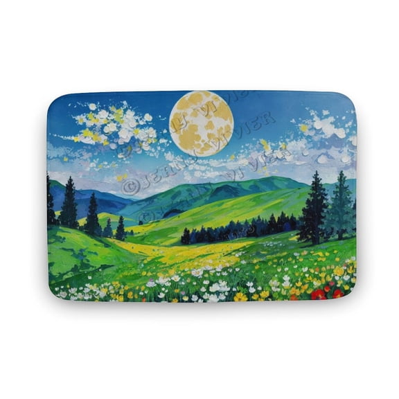 Moon Hill Flower Cloud Print Bath Rug, Coral Velvet, 16"x24",Bath Mat Rug,Non Slip Quick Dry Absorbent,Bathroom Floor Mats-Shower Rug for in Front of Bathtub Shower