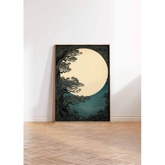 Moon Illustration Print Japanese Art Print Vintage Moon Print Vintage Moon Print Moon Art Moon Wall Art Print