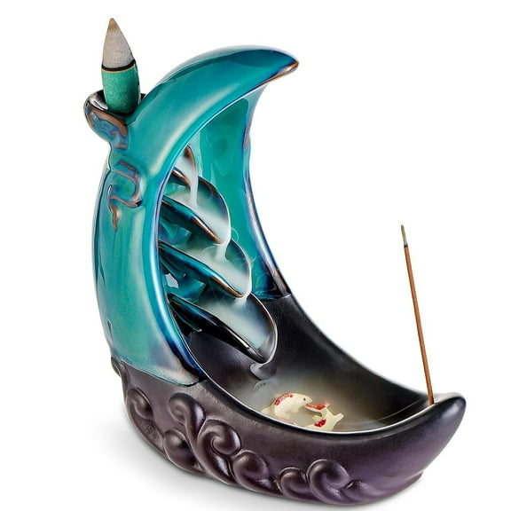 Moon Incense Burner, Ceramic Waterfall Incense Burner, Backflow Incense Holder for Aromatherapy Ornament Home Decor