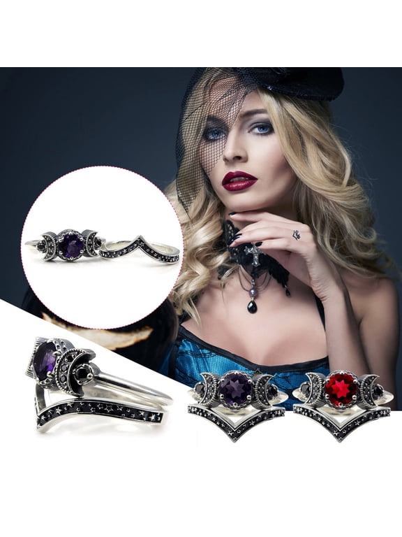 Moon Jewellery For Women Amethyst Moon Ring Elegant Accessory For Night Out And Everyday Wear, 6.21 cm, Red