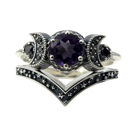 Moon Jewellery Ring for Women – Elegant Amethyst Moon Ring for Everyday Wearing and Occasions, 4.93 cm, Purple