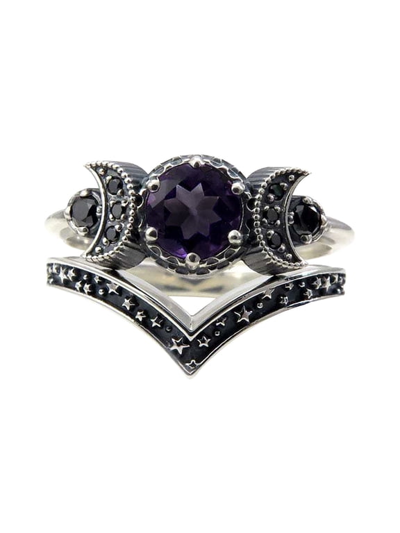 Moon Jewelry for Women Moon Ring Amethyst Celestial Accessory Women’s Rings Jewelry Piece for Celebrations, 6.46 cm, Purple